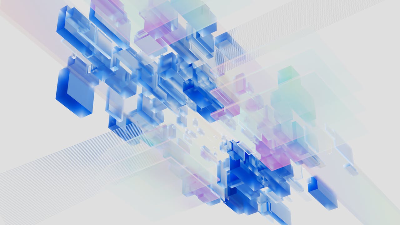 Services Abstract 3D render of blue and pink digital blocks. Perfect for technology-themed content.